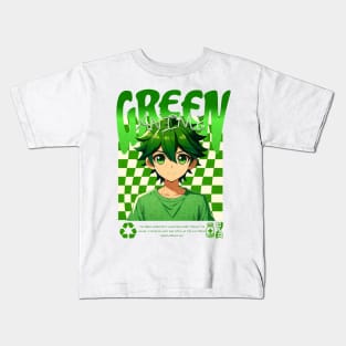 Green Anime Boy Kids T-Shirt